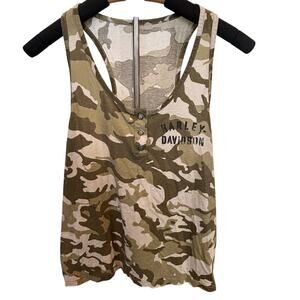 Harley Davidson Racerback Camo Tank Womens Sm(tag missing)button front moto chic